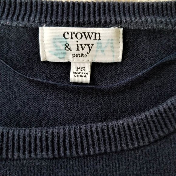 Crown & Ivy Sweater Navy White Turquoise Lobster Size Petite Small - Picture 8 of 8